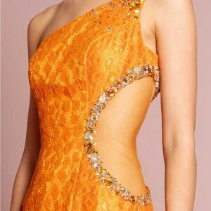 Glamorous One-Shoulder Orange Dress with Embellishments ELIZABETH K GL1094 DRESS